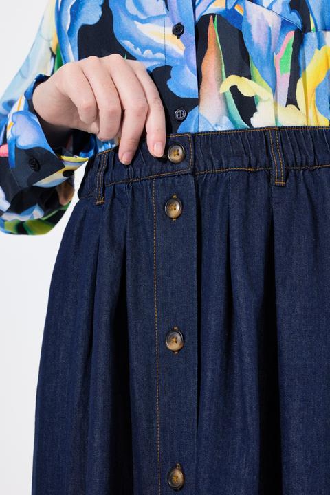 Produktbild Ulla Popken Jeansrock, A-Linie, Schmuckknöpfe, Elastikbund (54)