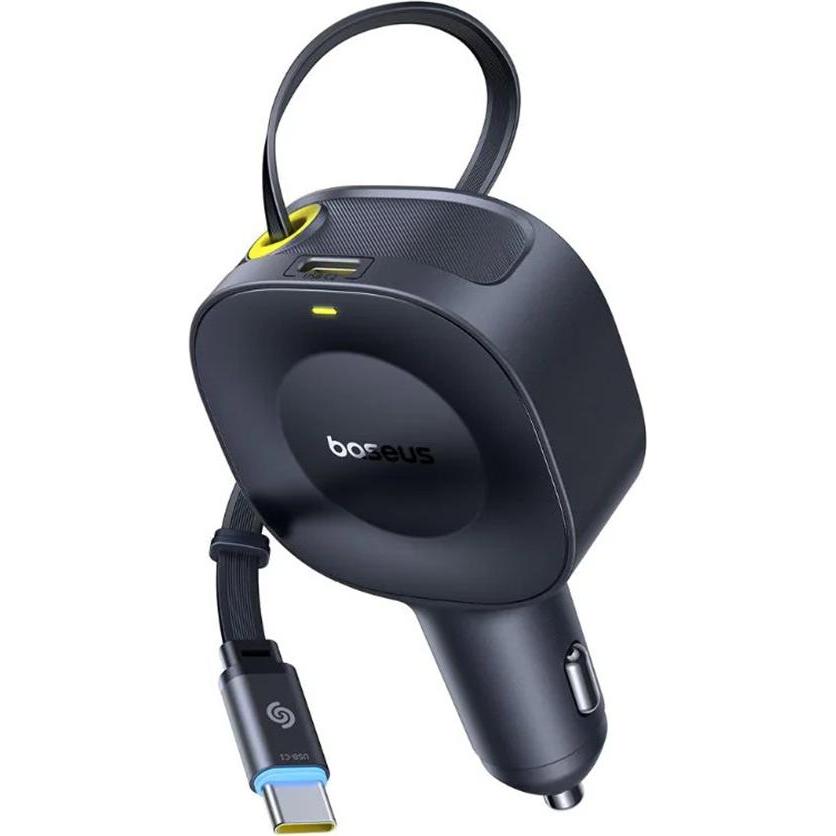 Baseus - Car Charger PrimeTrip VR2 (C0206400) - with Retractable Cable, 2 x Type-C, 30W - Black, Adattatore per auto, Nero