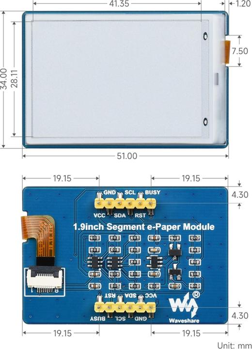 Produktbild WaveShare 1.9inch Segment e-Paper Modul mit I2C