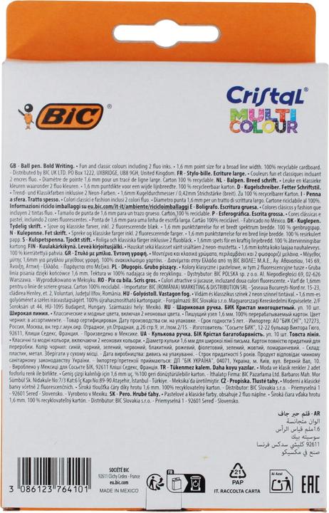 Produktbild Bic Kugelschreiber CRISTAL MULTICO transparent, Schreibfarbe: farbsortiert, 10 St. (10x)
