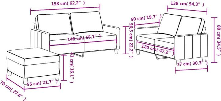 Image du produit VidaXL Ensemble de canapé Coussin Fauteuil Canapé Canapé design 3 pièces Marron Tissu (2 places)