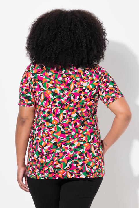 Image du produit Ulla Popken T-shirt à manches courtes et col en V, coupe évasée (50, 52)