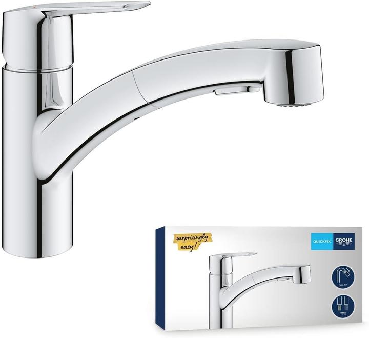 Produktbild Grohe Start QuickFix, Küchenarmatur, herausziehbar, schwenkbarer Auslauf, mit 2 Strahlarten, chrom