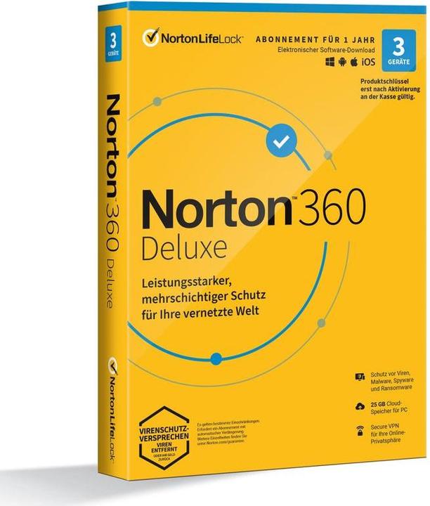 Produktbild Norton 360 DELUXE 25GB GE 1 USER 3 DEVICE 12 Months GENERIC MM (3 User, 12 Monate)