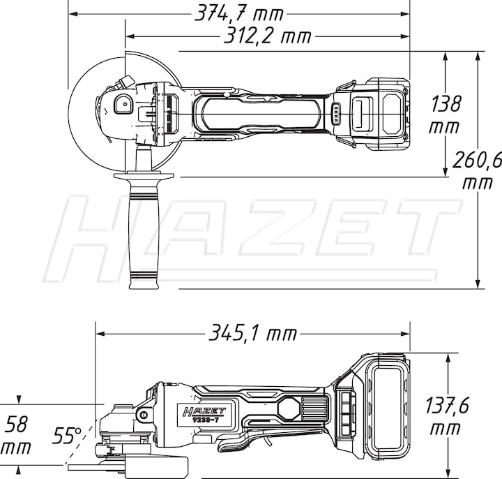 Produktbild HAZET Akku-Winkelschleifer ∙ Grundgerät 9233-010 (345.10 mm)