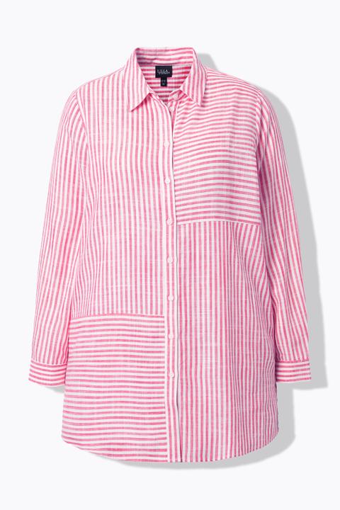 Produktbild Ulla Popken Bluse, Leinenmix, Patchmuster, Hemdkragen, Langarm (54)