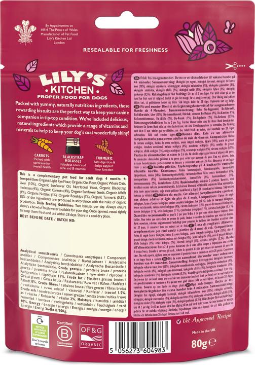 Nutritional values and ingredients Lily's Kitchen Treat Organic Rise & Shine, Beef, 80 g (Adult, 1 pcs., 85 g)