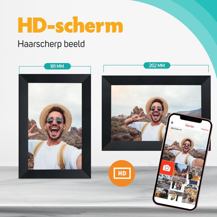 Produktbild fotolijst met WiFi en Frameo App Fotokader - 10 inch - Pora HD+ -IPS Display Zwart - Micro SD - Touc (10.10", 1280 x 800 Pixel)
