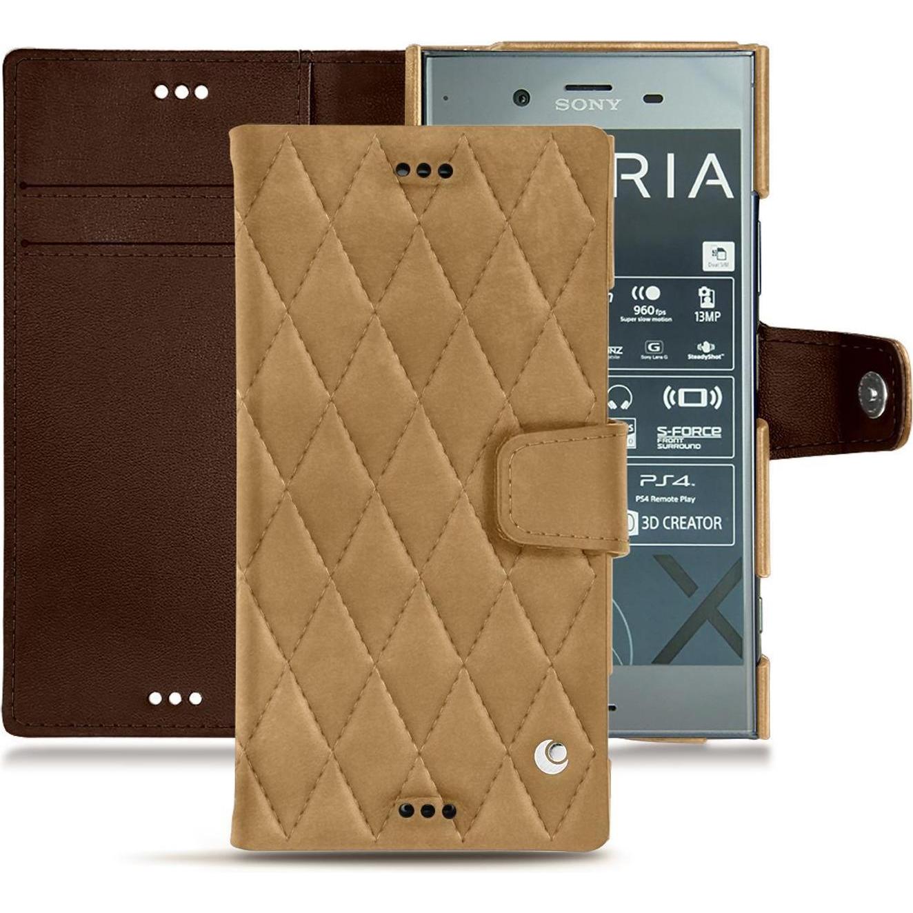 Noreve Lederschutzhülle Wallet (Sony Xperia XZ1), Smartphone Hülle, Braun