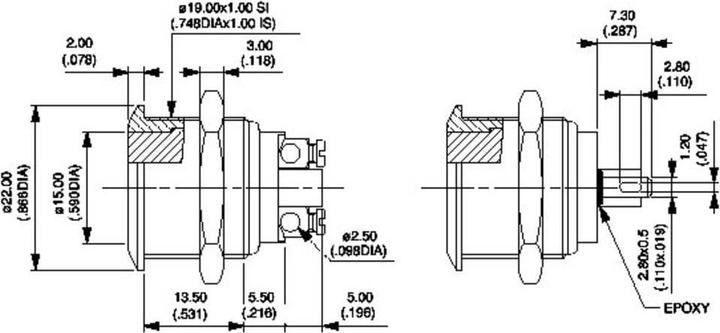 Actual product image APEM PB switch,22mm,Flat StSt Button,screw tm