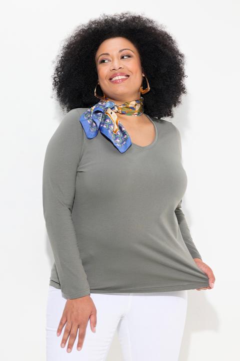 Image du produit Ulla Popken T-shirt Coupe Slim Fit, décolleté en V et manches longues (42, 44)