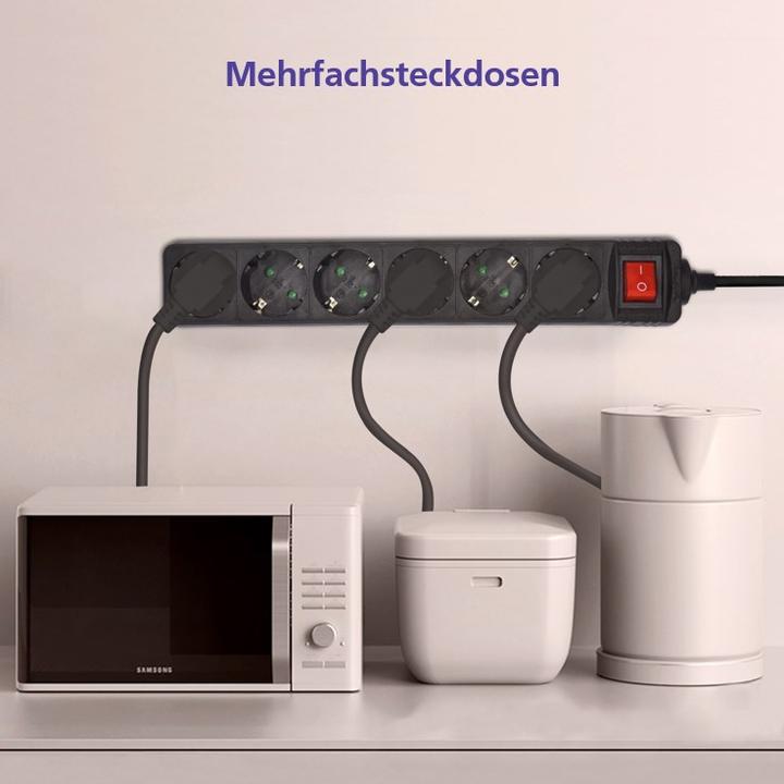 Actual product image Helos CLASSIC socket strip, 6-way, black, 1.5m, with switch (6x, 1.50 m)