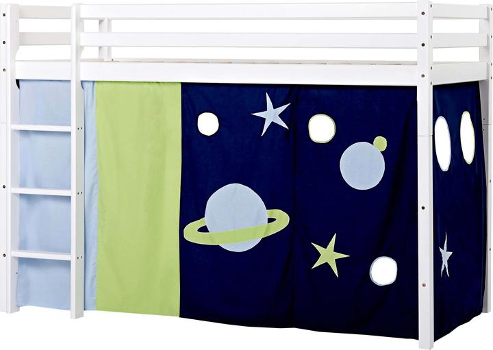 Hoppekids BUNDLE BASIC Mittelhochbett 90x200cm mit Weltraum Vorhang (90 x 200 cm)
