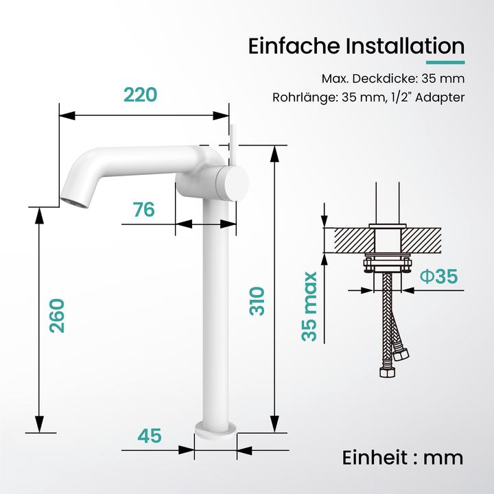 Produktbild Emke Wasserhahn Bad Messing Keramikkartusche Luftsprudler Waschtischarmatur Mischbatterie einfache Instal