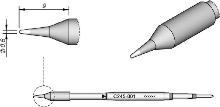Actual product image JBC Soldering tip series C245, round shape, C245001/Ø 0.6 mm, straight