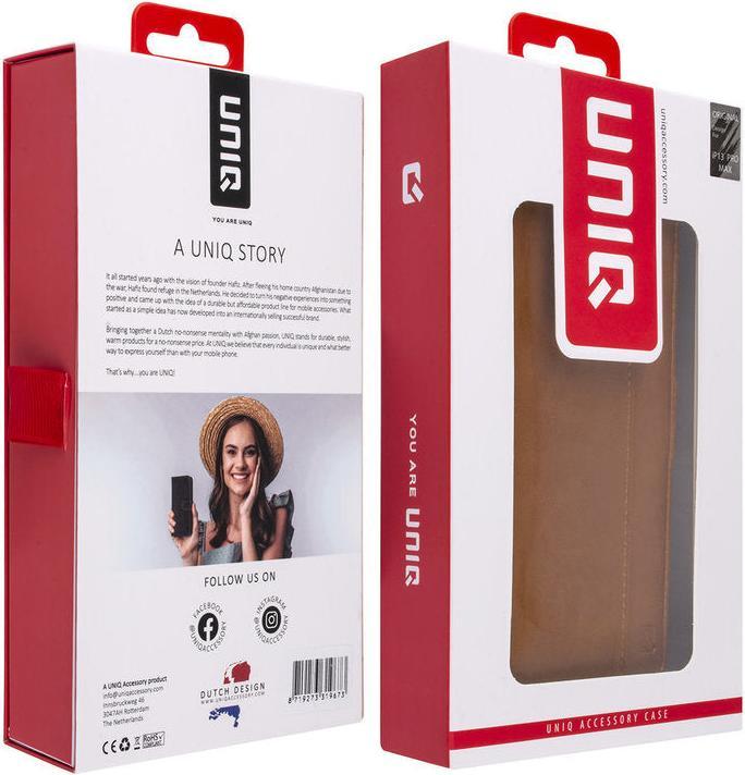 Actual product image UNIQ Accessory Case iPhone 13 Pro Max - Book Case faux leather light brown with 3 card slots No.409 (Apple iPhone 13 Pro Max)