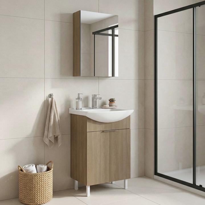 Produktbild Homitis Purus 55 Bathroom Cabinet With Sink & Mirror Set (2 Pieces)