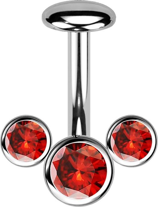 Actual product image Star Piercing Threadless Labret-Stab Banane silber front drei Kristalle rot (without brass, Titanium)