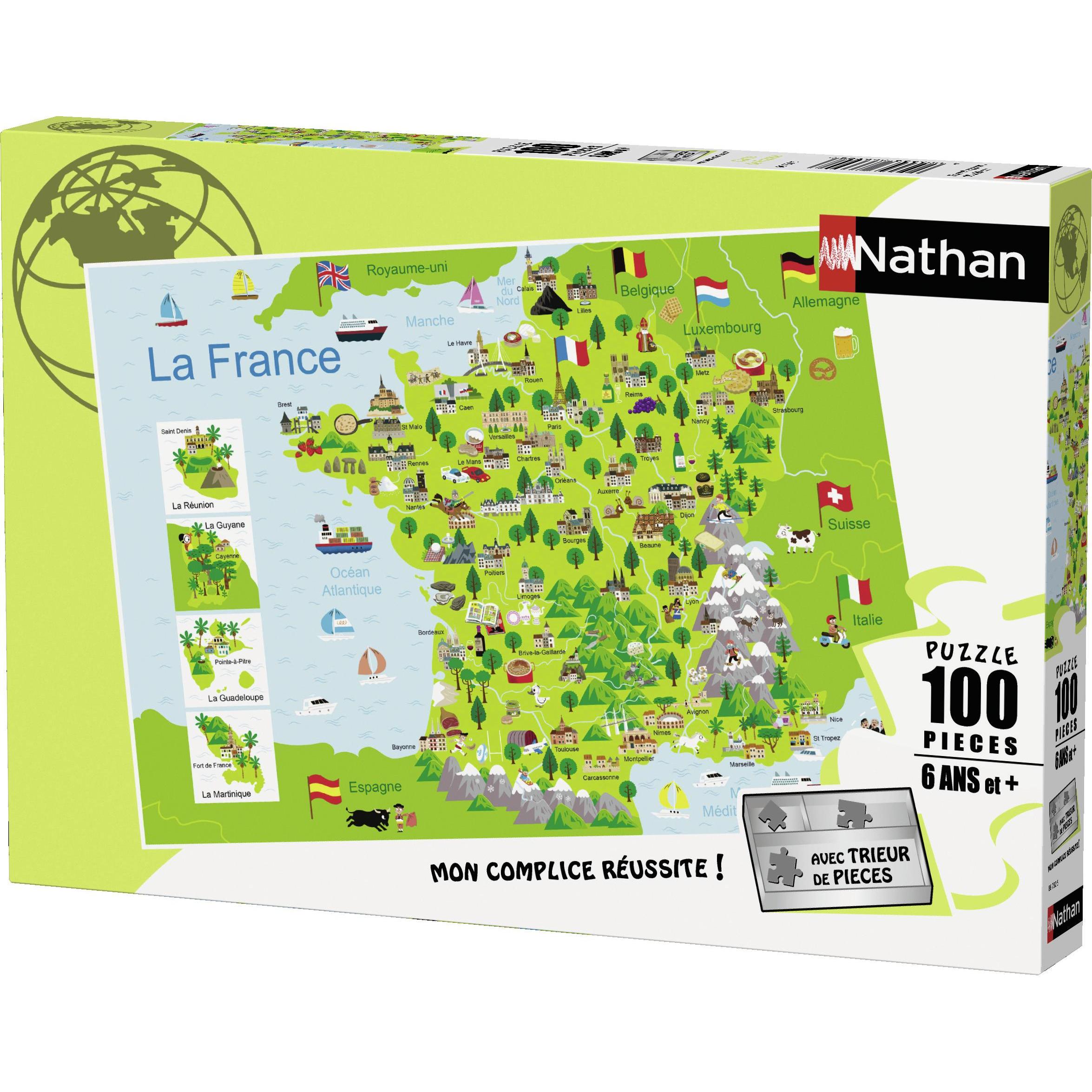 Nathan 86732 - Puzzle - Tarjeta de Francia - 100 Piezas (100 pezzi)