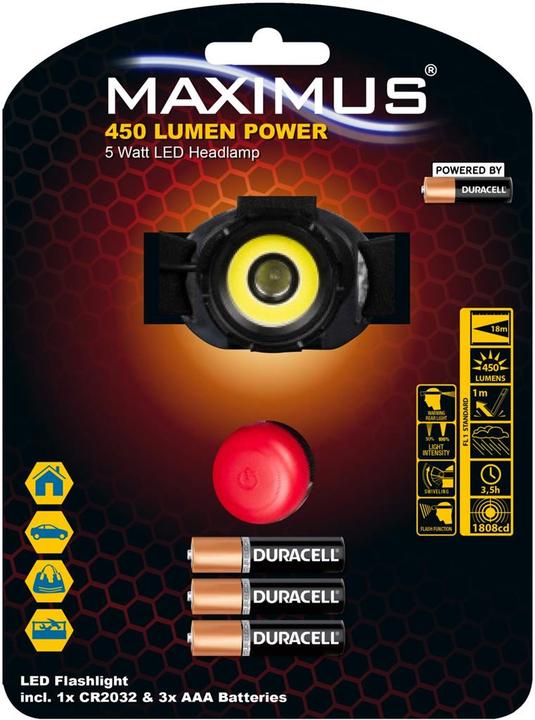 Produktbild Duracell MAXIMUS LED Headlamp M-HDL-004-DU 5W+3W 450lm 3xAAA Powered by (450 lm)