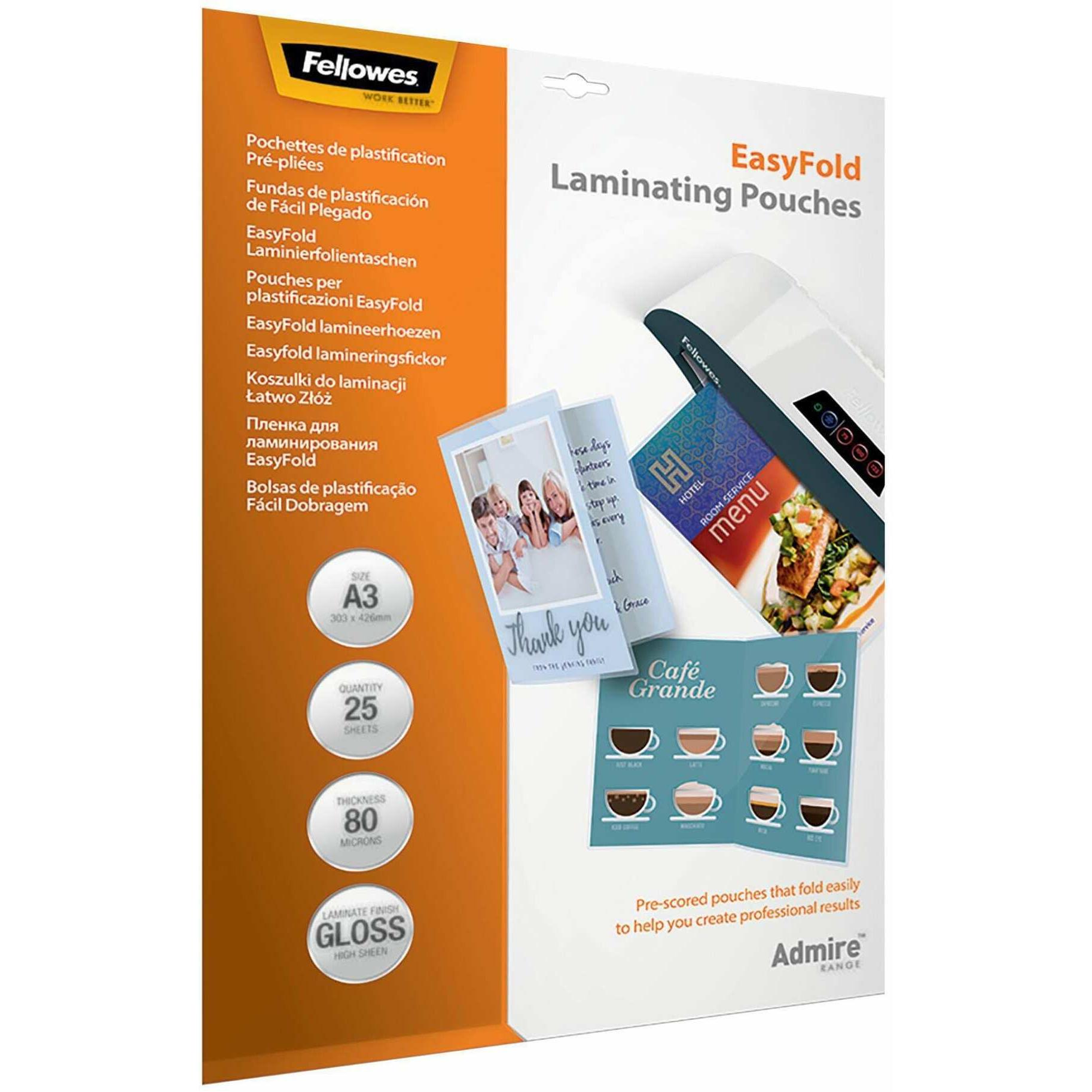 Fellowes, Laminierfolie, Admire Easy Fold (A3, 25 Stück, 80 µm)