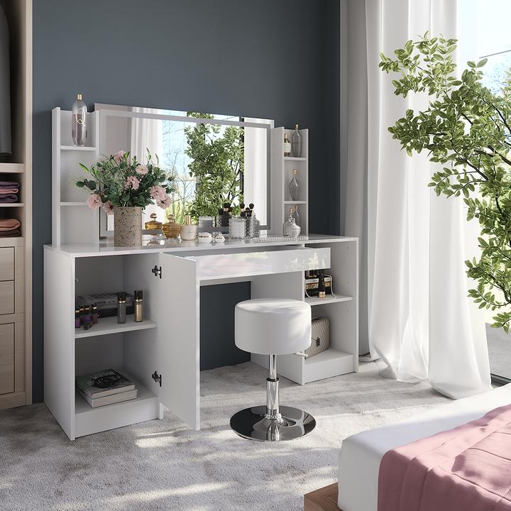 Produktbild Vicco Schminktisch Sherry, Weiss/Weiss Hochglanz, 158.2 cm 8 Teile (50.10 x 50.10 x 76 cm)