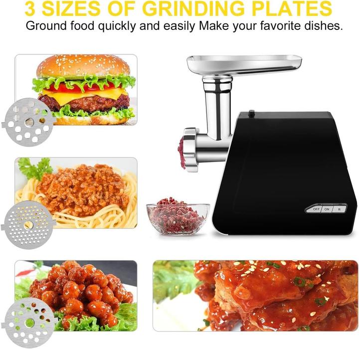 Actual product image Nictemaw Electric Meat Grinder with Sausage Stuffer, 2000W, 3 Plates, Reverse Function