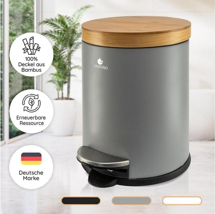 Immagine prodotto Exitoso Tretmülleimer mit Softclose-Deckel 5 l, Grau (5 l)
