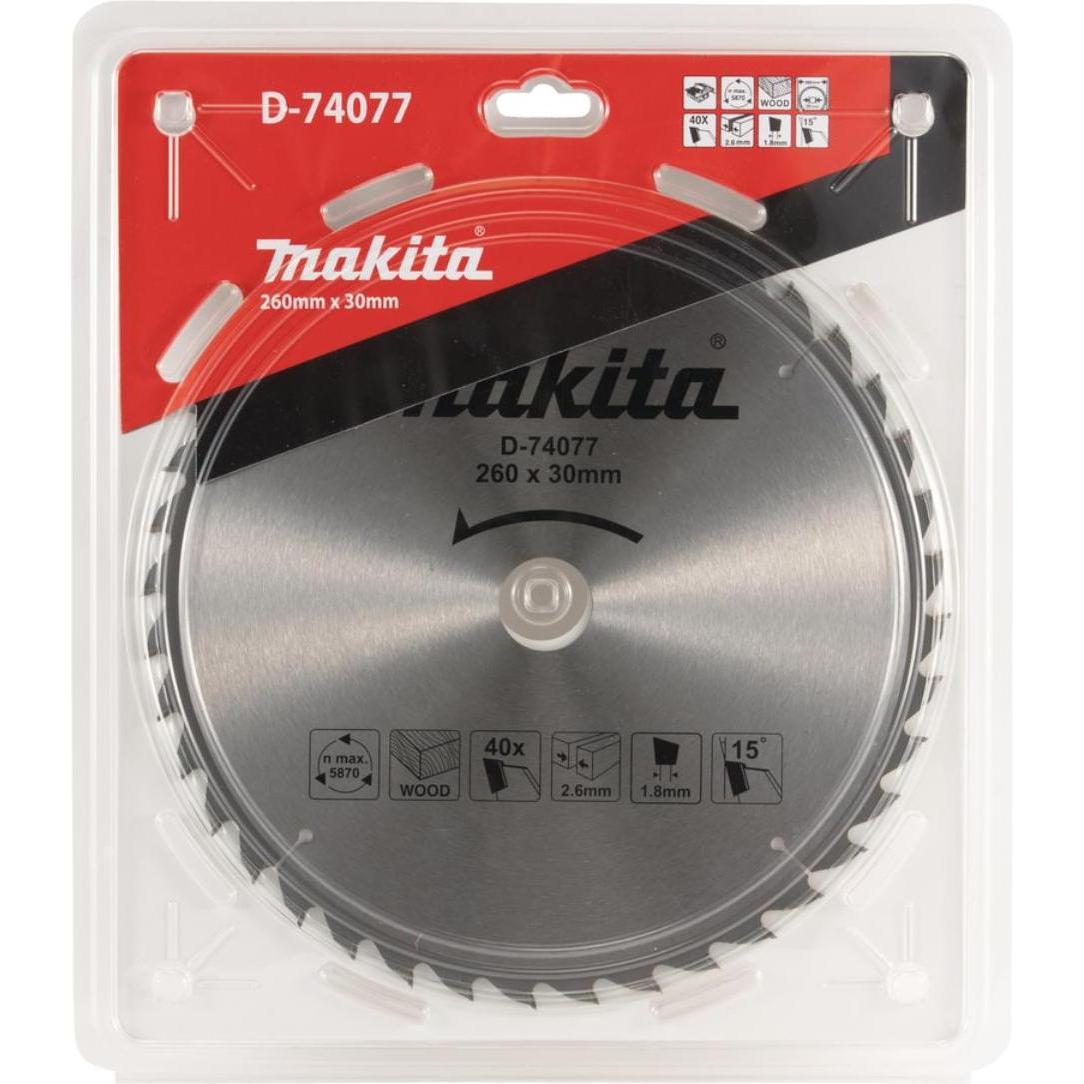 Thumbnail - Makita, Sägeblatt, D-74077 Hartmetallsäge 260 x 2,6 x 30 mm 15° T40 Standardholz