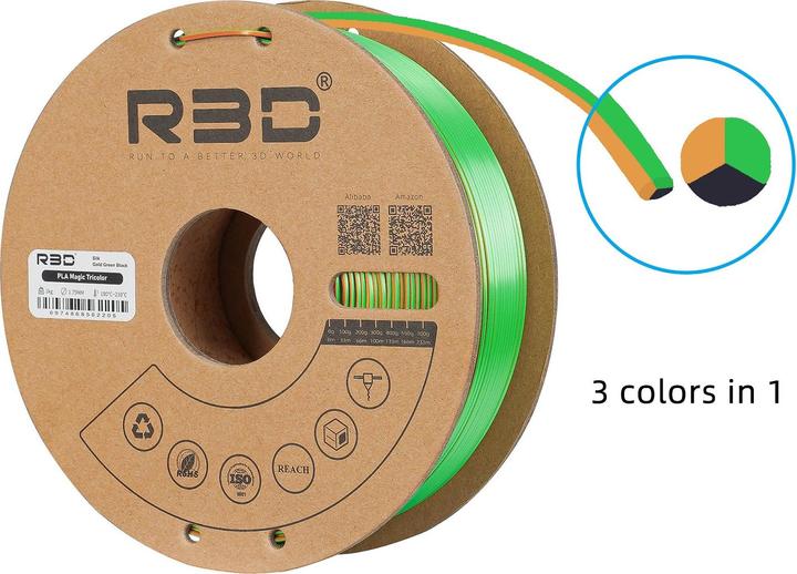 Produktbild R3D eSilk Mystic-PLA Gold-Grün-Schwarz Filament 1.75mm 1Kg (PLA, 1.75 mm, 1000 g)