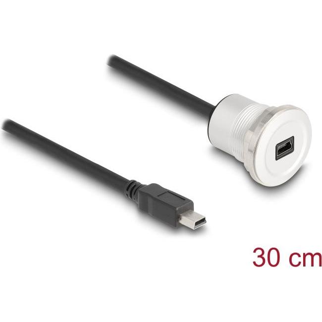 Thumbnail - Delock USB 2.0 Mini-B Einbaubuchse mit Kabelpeitsche Stecker (0.30 m, USB 2.0), USB Kabel