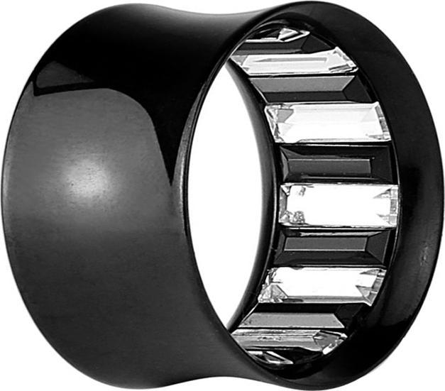 Immagine prodotto Star Piercing Tunnel svasato nero con cristalli all'interno argento e nero (senza ottone, Acciaio chirurgico 316L)