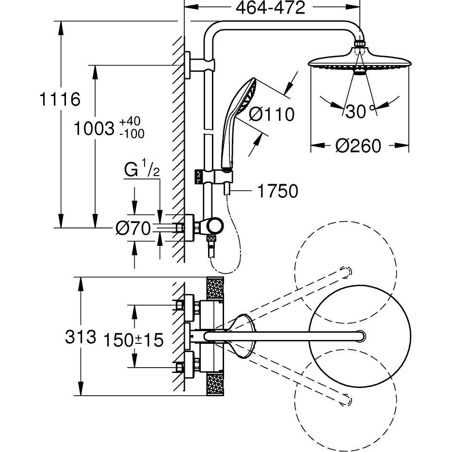 Thumbnail - Grohe, Duschsystem, Duschsule inkl. Thermostat Vitalio Joy System chrom 27298003