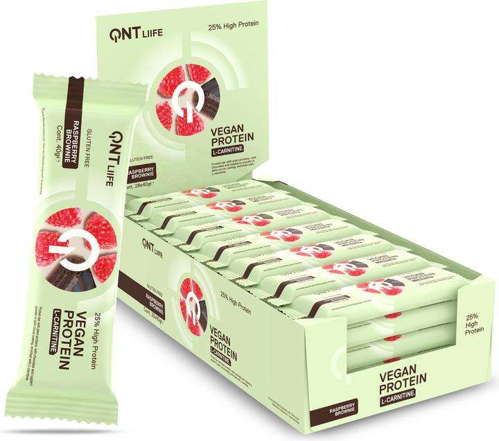 Actual product image QNT Vegan Protein Bar + L-Carnitine (Raspberry brownie, 28 pcs., 1120 g)