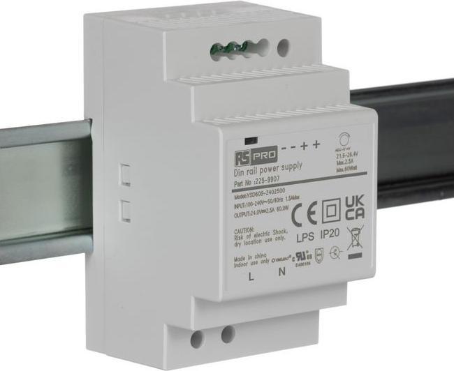 Produktbild RS PRO DIN-Schienen Netzteil, 90 264V ac, 24V / 2.5A 60W