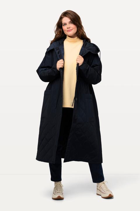Image du produit Ulla Popken Manteau matelassé à capuche avec patte de boutonnage et cordon coulissant, matière recyclée (46, 48)