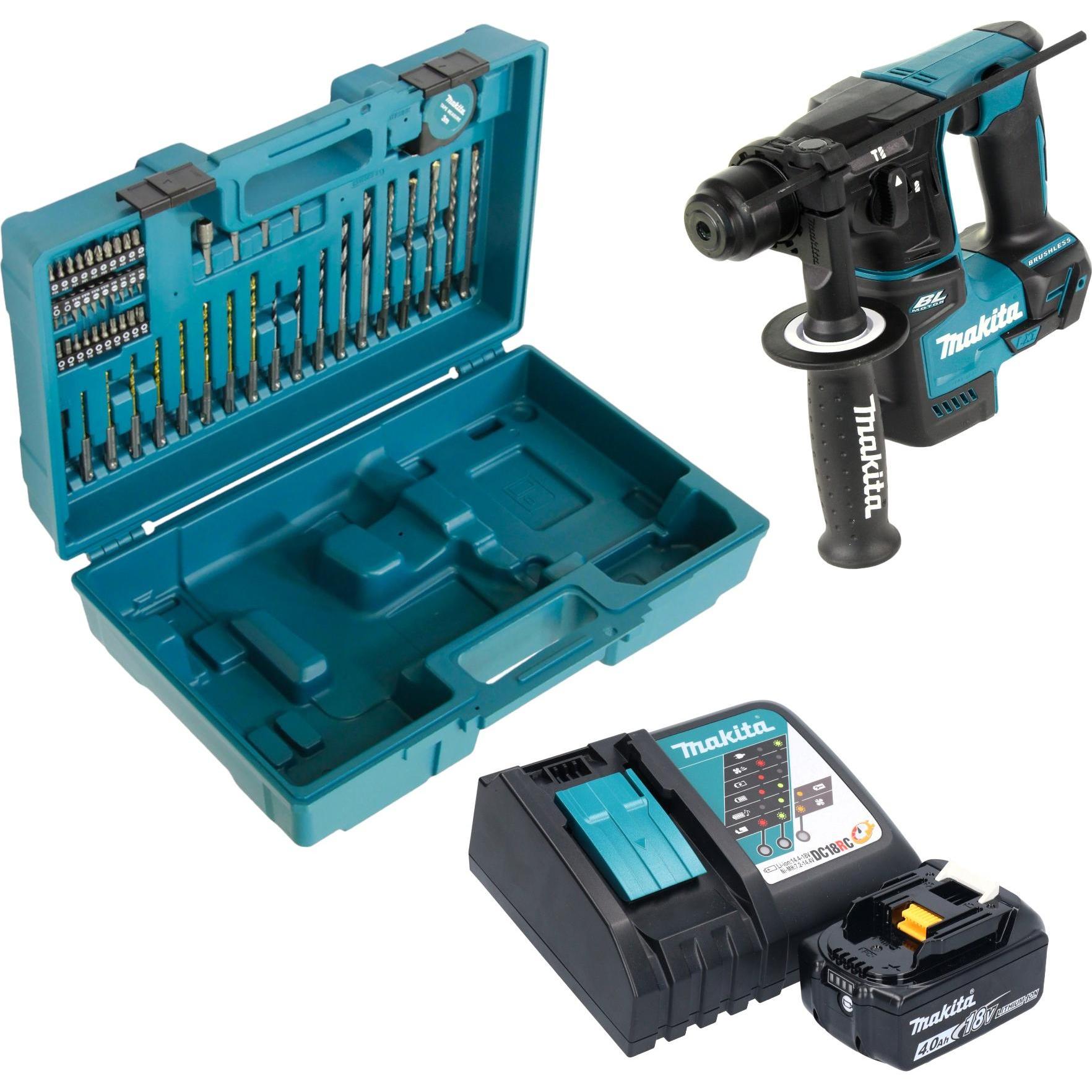 Makita, Bohrmaschine + Akkuschrauber, DHR 171 RM1X3 Akku Bohrhammer 18 V 1,2 J SDS-Plus Brushless + 1x Akku 4,0 Ah + Lad...