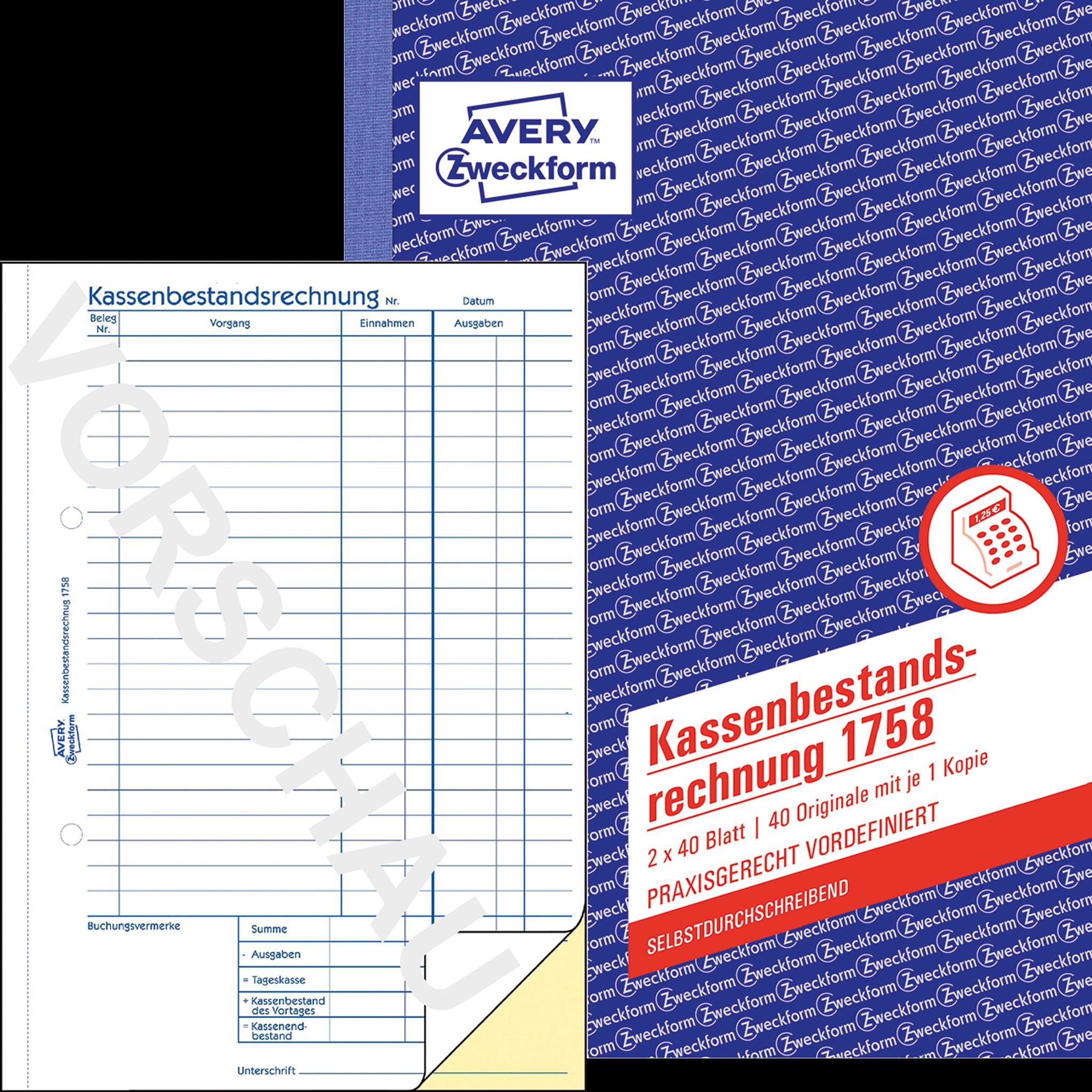 Avery, Formular, Kassenbestandsrechnung (40 x)