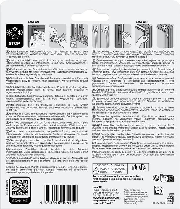Produktbild tesa tesamoll CLASSIC P-Profil Fensterdichtung, Gummidichtung zum Isolieren