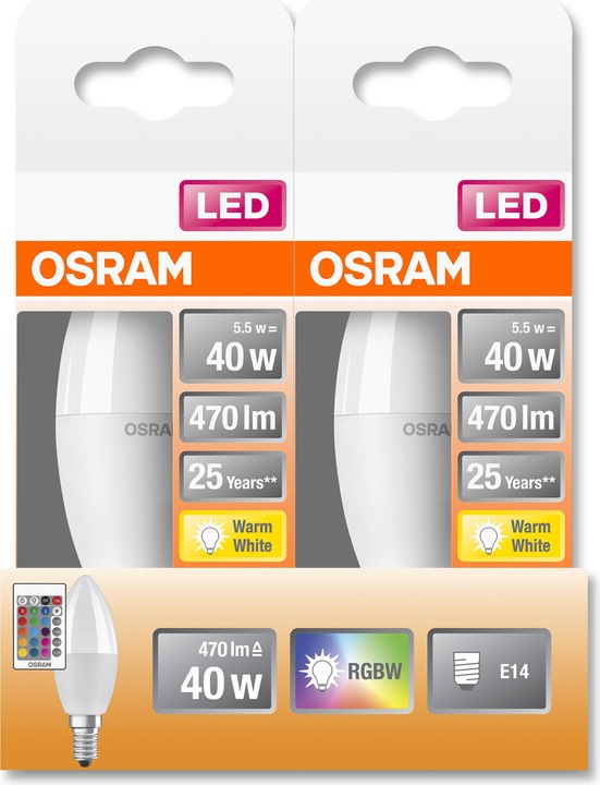 Produktbild Osram Led Retrofit Rgbw Lamps With Remote Control (E14, 40 W, 470 lm, 1 x, F)