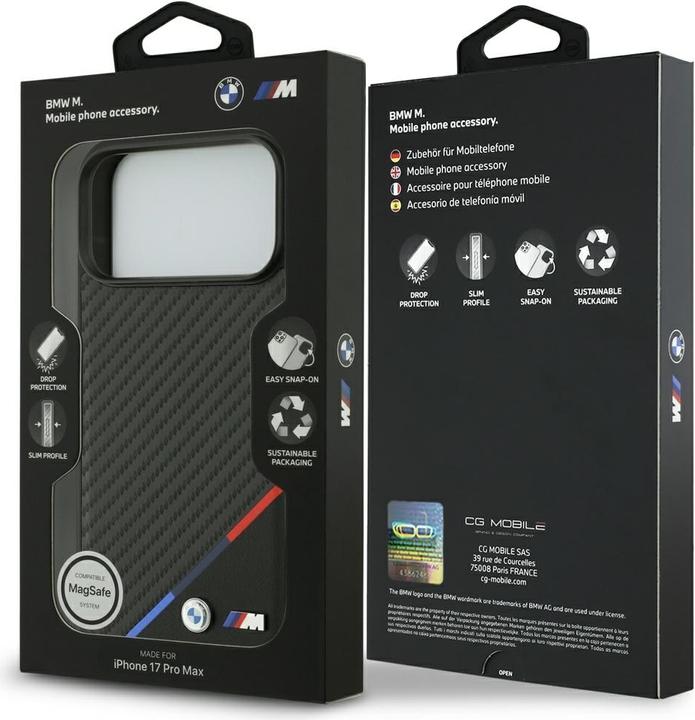 Produktbild BMW Case M Carbon Tricolor Line MagSafe for iPhone 17 Pro Max black (Apple iPhone 17 Pro Max)