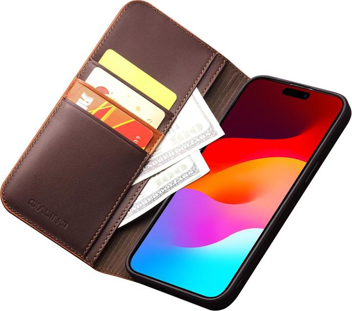 Immagine prodotto QiAlino Fourre Flip cuir véritable foncé mat (Apple iPhone 15 Pro)