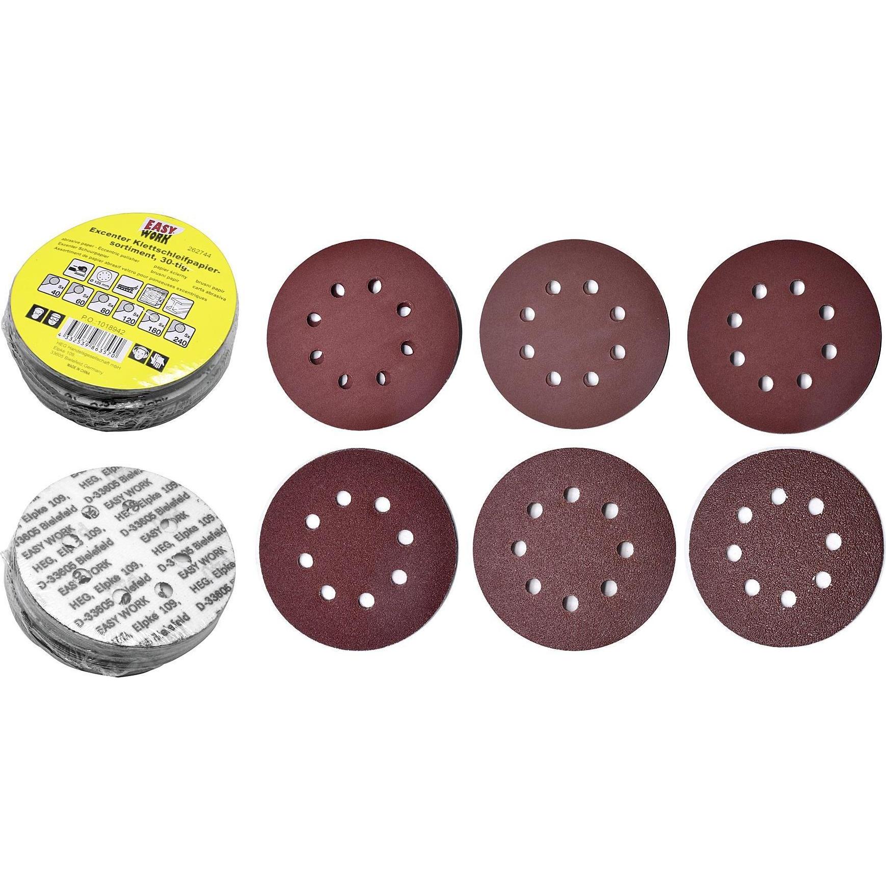 Easy Work, Abrasivi, Assortimento di carta vetrata in velcro 'Excenter (P180, P60, P120, P80, P40, P240)