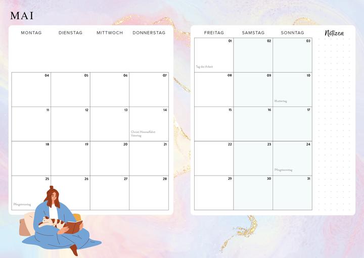 Actual product image Eat, read, sleep, repeat – Mein Jahresplaner 2026: Für alle (21 x 15.5 cm, 1 week / 2 pages)