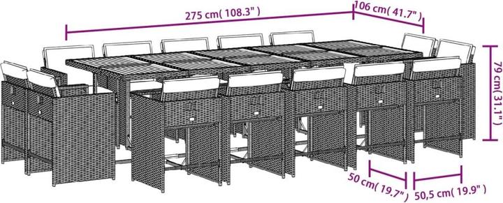 Produktbild vidaXL Garten Essgruppe (275 x 106 x 73 cm)