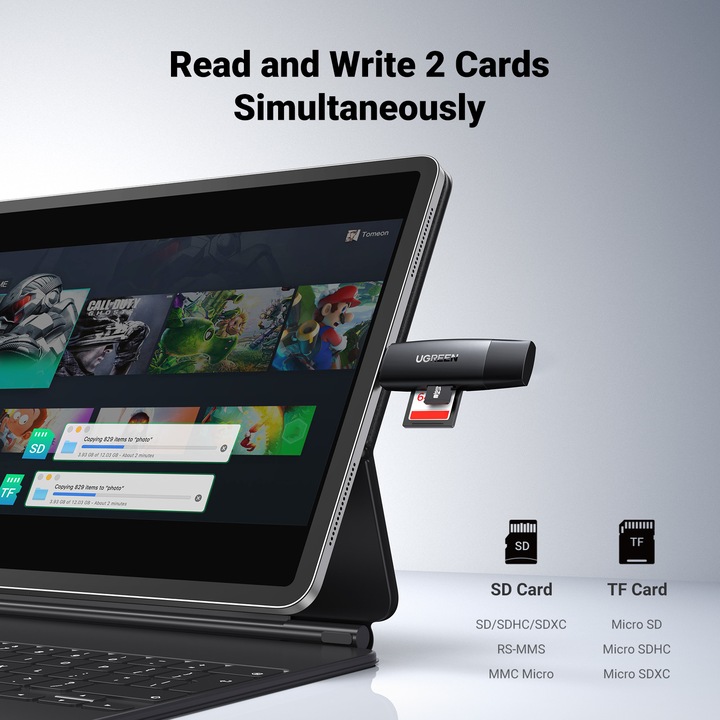 Actual product image Ugreen CM304 USB + USB-C Adapter Card Reader SD + microSD (black) (USB-C)