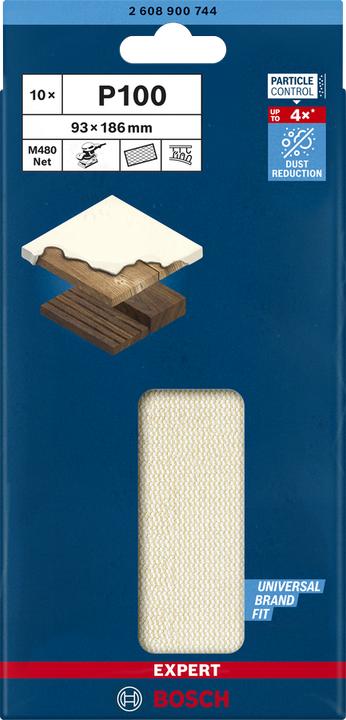 Image du produit Bosch Professional Zubehör EXPERT M480 Filet de ponçage pour ponceuses vibrantes, 93 x 186 mm, G 100, 10 pcs. (100)