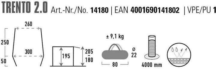 Produktbild High Peak Buszelt Trento 2.0 lightgrey-darkgrey-lime (Kuppelzelt, 9.10 kg, 2 Personen)