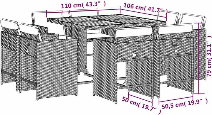 Produktbild vidaXL Garten Essgruppe (110 x 106 x 73 cm)
