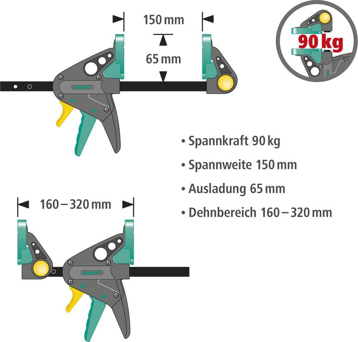 Produktbild wolfcraft 1 EHZ- Einhandzwinge PRO 65/150mm (150 mm)